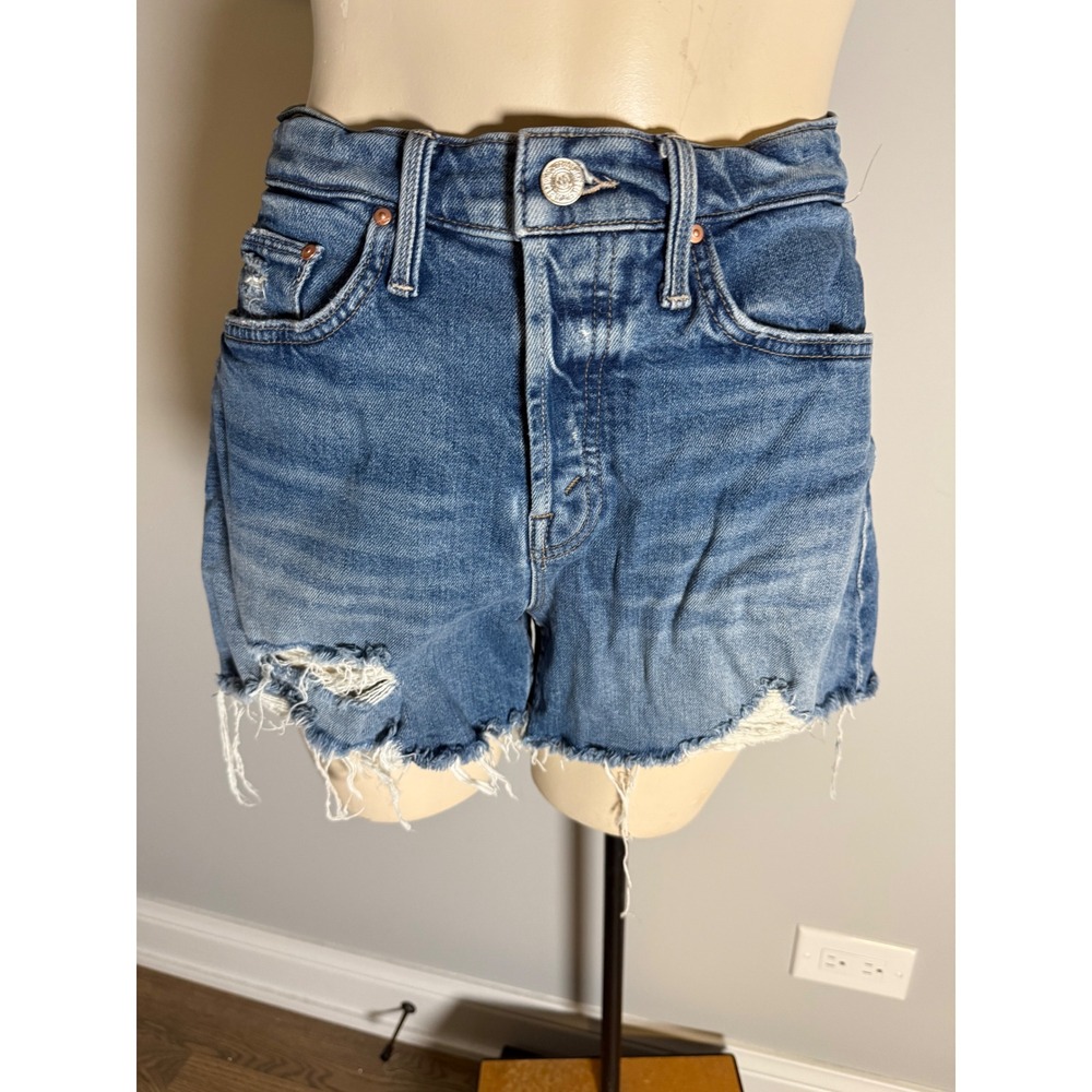 MOTHER Superior The Skipper Short N Long Chew Distressed Denim Shorts Blue 25 - Picture 1 of 12